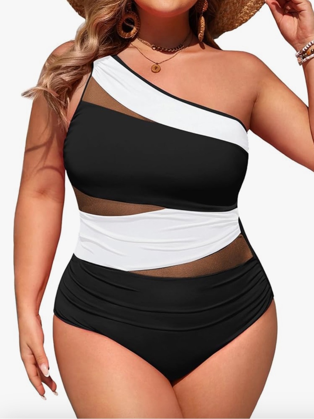 NWT Aqua Eve Plus Size One Piece Tummy Control One Shoulder Swimwear SZ 16W